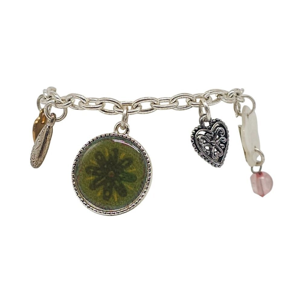 AAI Silver Tone Charm Bracelet W/ Heart Key Star & Flower Accents 7 Inches